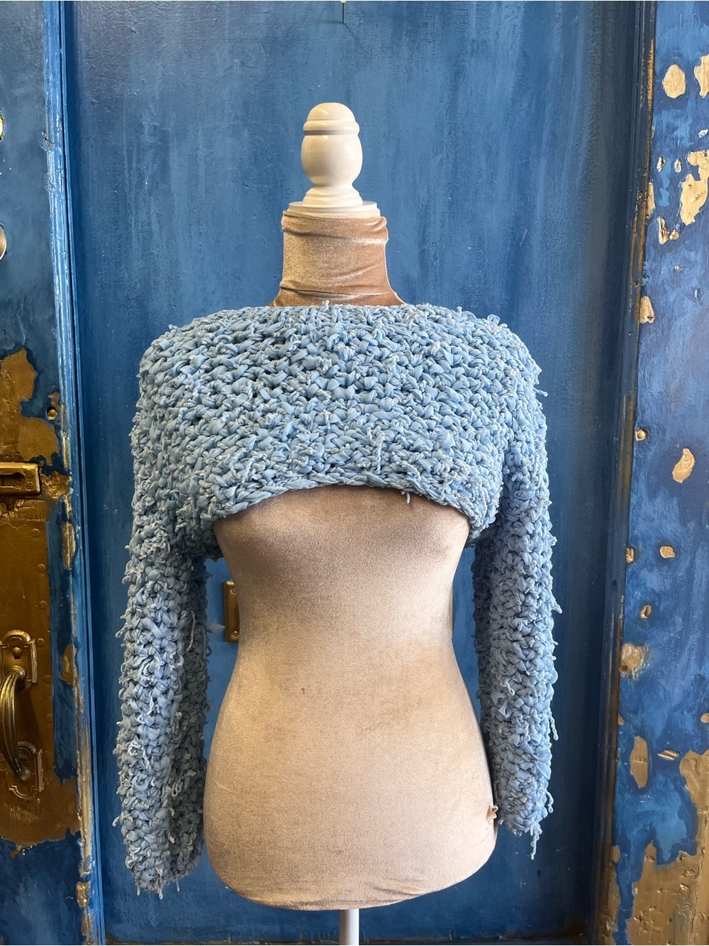 Zara Light Blue Cropped Chunky Knit Sweater